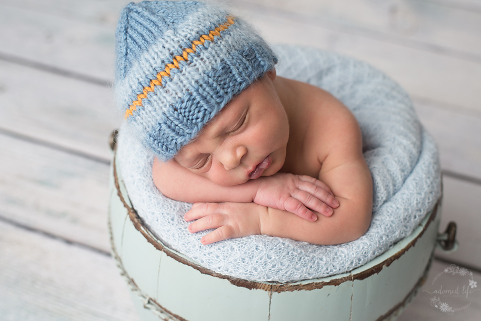 Austin TX newborn photo in bucket